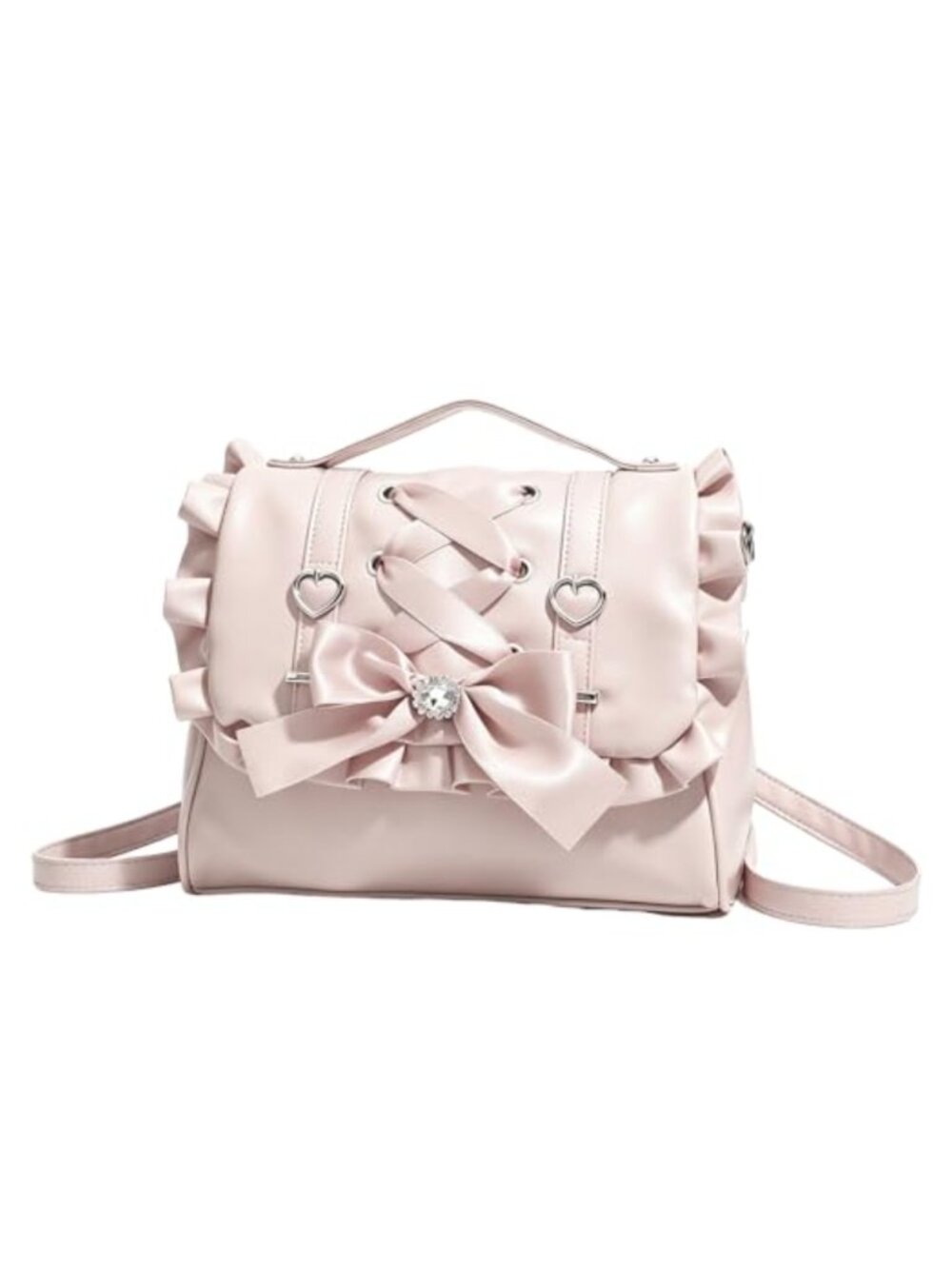 Gothic Lolita Backpack Purse Faux Leather Ruffle Bow Y2K Kawaii Daypack